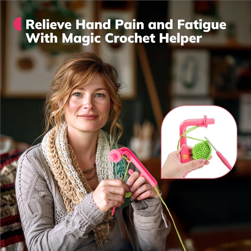 Crochetobe أداة الكروشيه للمبتدئين، أداة حلقات سحرية 3 في 1 لتعلم كيفية الكروشيه وصنع حلقات سحرية، منظم توتر الخيط ودليل، مساعد رائع للكروشيه والحياكة (وردي) - Image 2